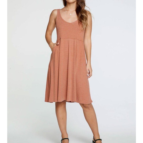 Chaser ribbed Double Vee Neck Midi Tank Dress Size Small terracotta NWOT - Picture 9 of 11